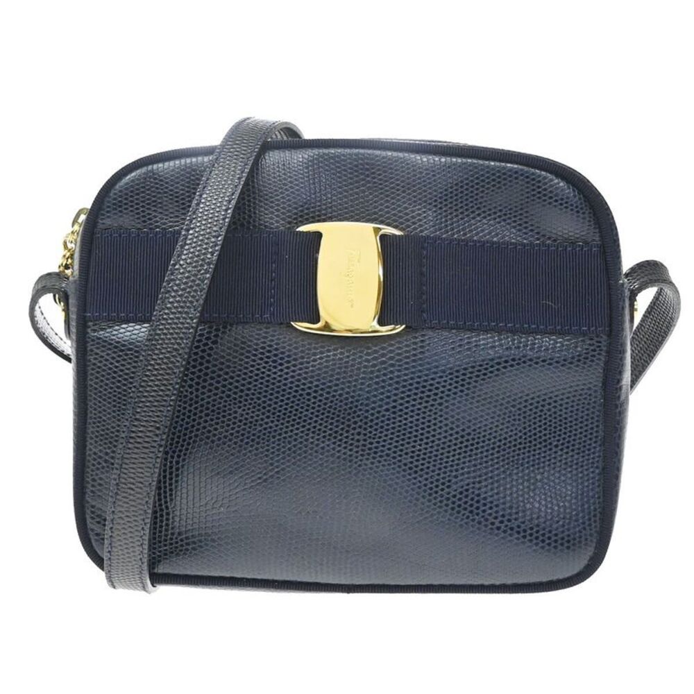 Salvatore Ferragamo Vara Bow Camera Leather Navy Leather Shoulder Bag Bag